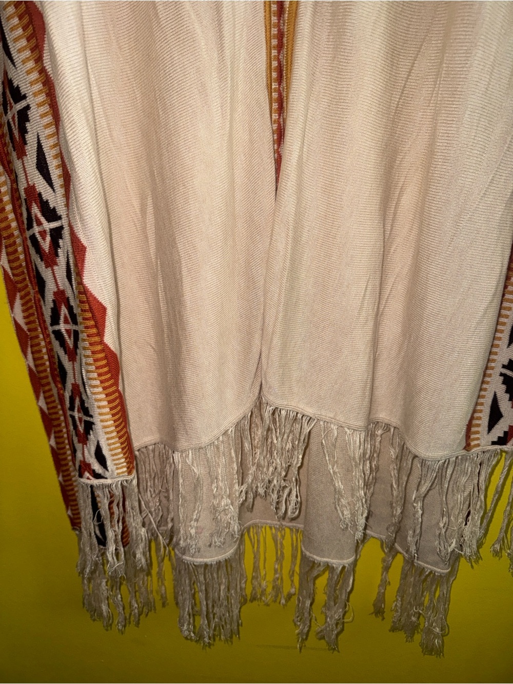 Cream Poncho with Geometric/Aztec Accents - Picture 5 of 6
